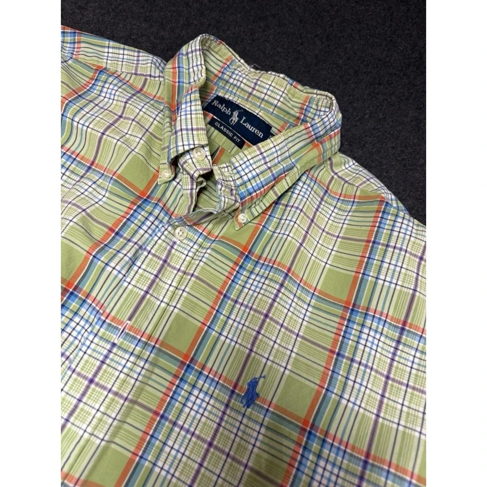 Vtg 90s Polo Ralph Lauren Green Plaid Button Down Shirt Mens XL Classic Fit